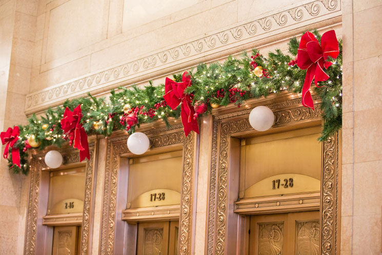 Garlands and wreaths make an office festive