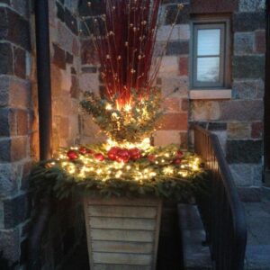 Outdoor winter pot with lights for commercial landscaping